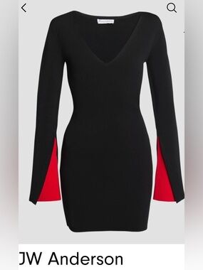 JW ANDERSON Black Mini Dress with Red Sleeve Inset